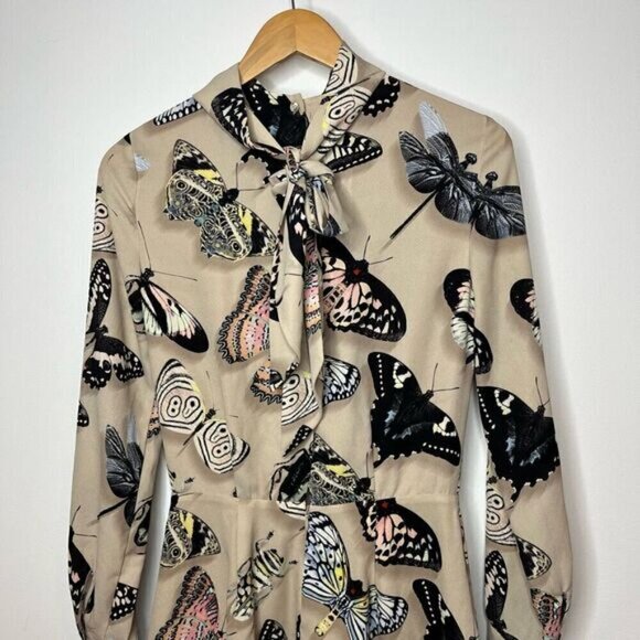 Reiss Women's Size 2 Gail Playsuit Butterfly Pleat Short Romper Tan Pockets NWT - Picture 6 of 16